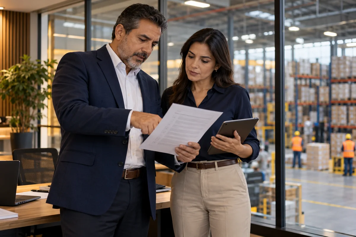 Consultor y responsable de operaciones revisando controles y procesos
